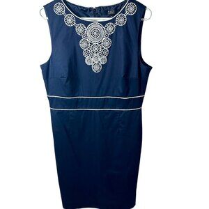 Alex Marie Navy and White Cotton Blend, Lined Sleeveless Dress Sz 14